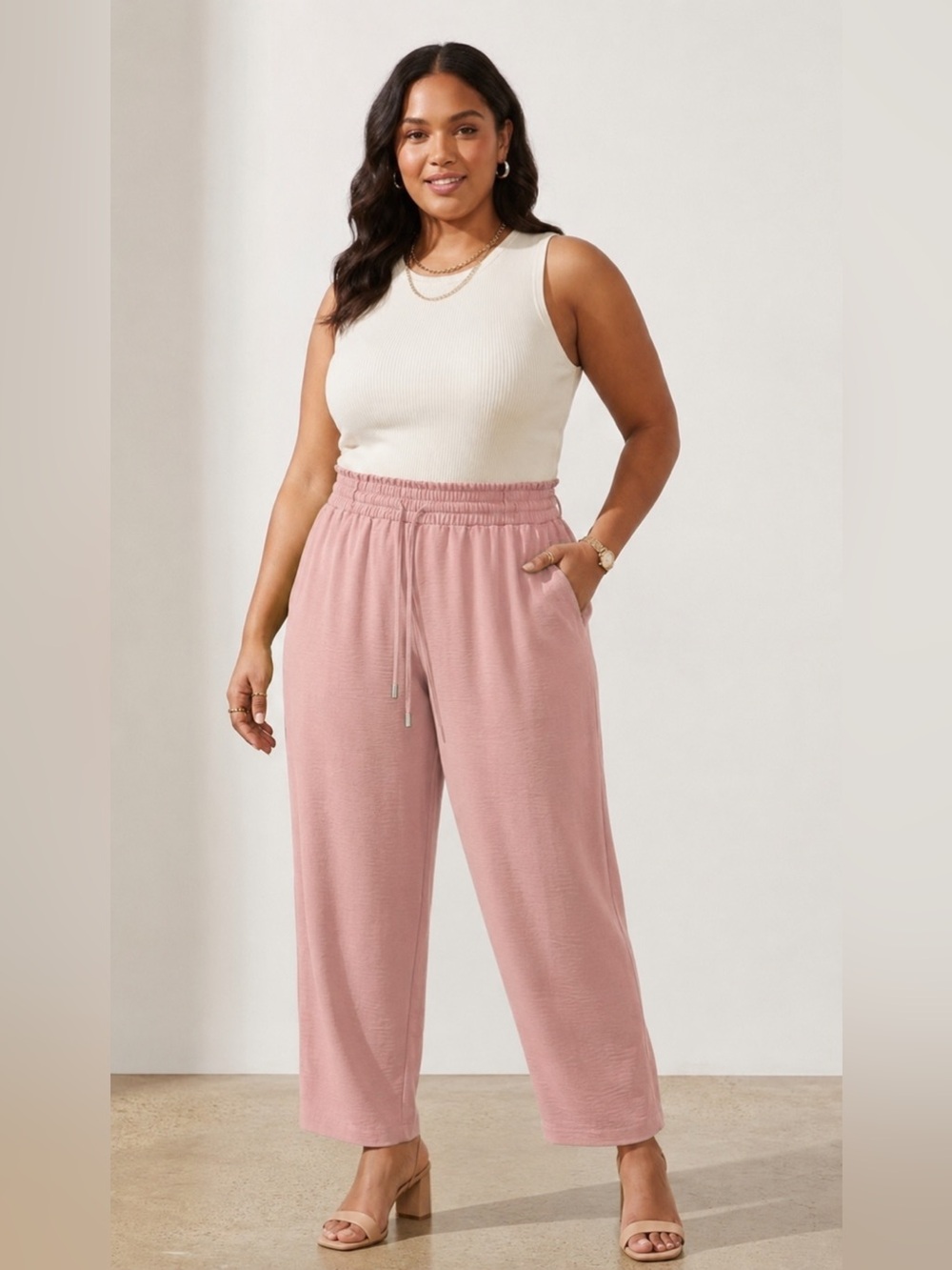 Soho Apparel Tapered-Leg Ankle Length Drawstring Pants in Dusty Pink Sz XL NWT